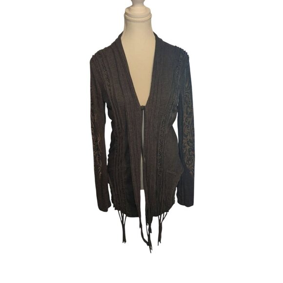 Miss Me Cardigan Women's Small Gray Embellished Western Fringe Open Front - Picture 1 of 15